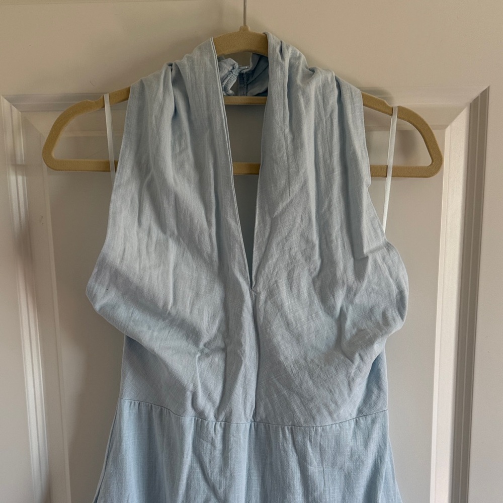 Petal & Pup Size Medium 100% Cotton Light Blue Halter Maxi Dress pockets - Picture 2 of 9